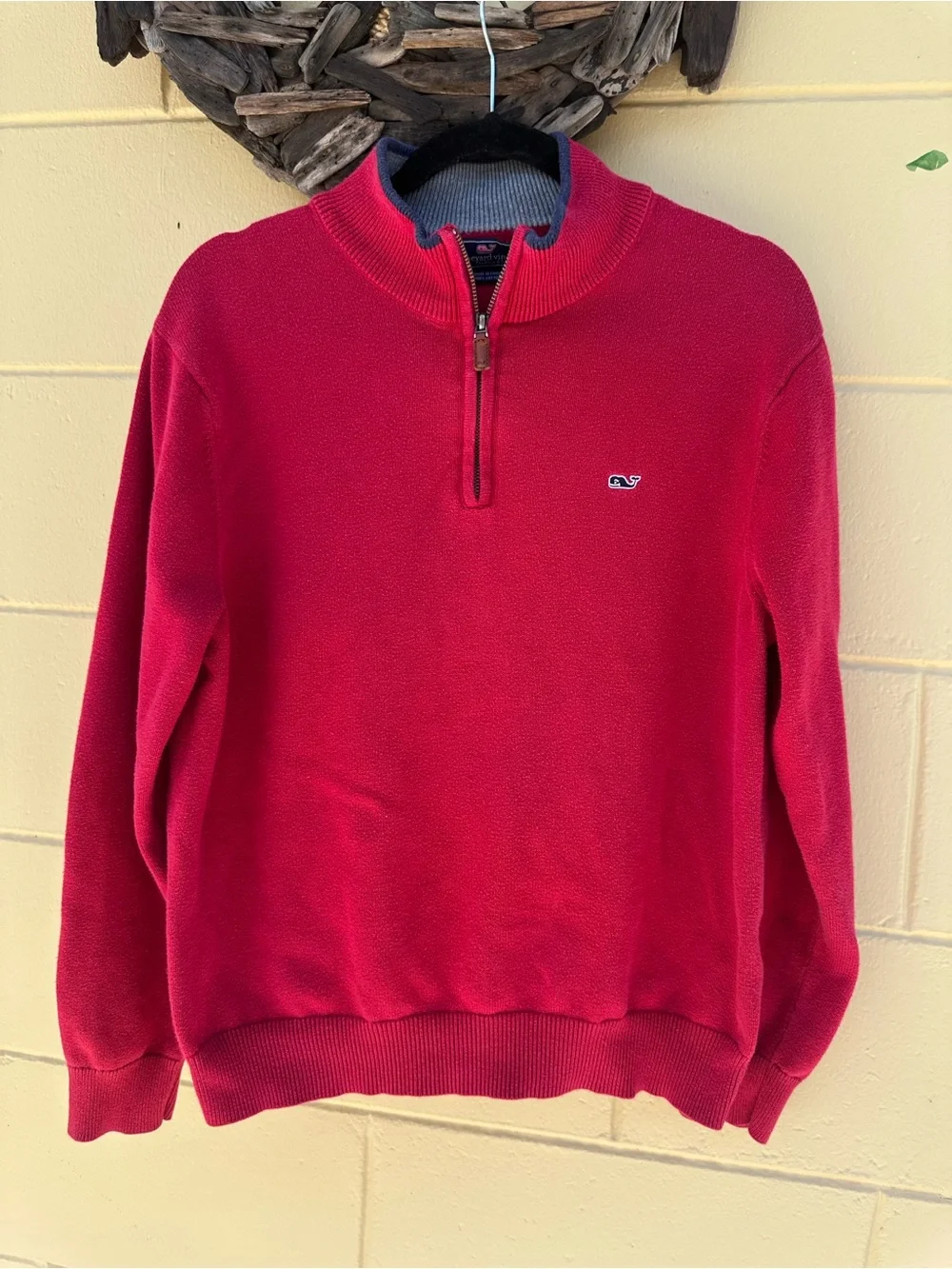 Vineyard Vines Men’s Red Half-Zip Sweater with Whale Logo